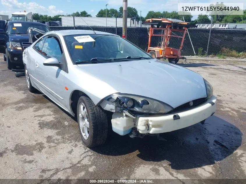 2000 Mercury Cougar V6 VIN: 1ZWFT61L5Y5644940 Lot: 39828340