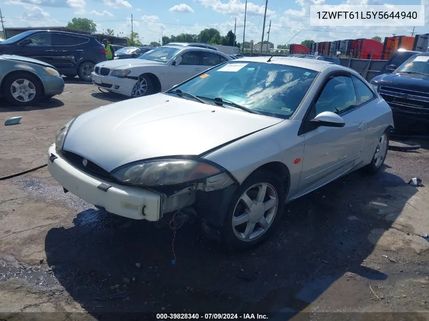 2000 Mercury Cougar V6 VIN: 1ZWFT61L5Y5644940 Lot: 39828340