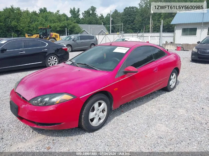 2000 Mercury Cougar V6 VIN: 1ZWFT61L5Y5600985 Lot: 39901480