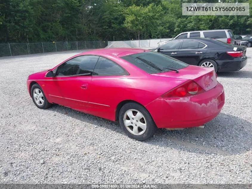 2000 Mercury Cougar V6 VIN: 1ZWFT61L5Y5600985 Lot: 39901480