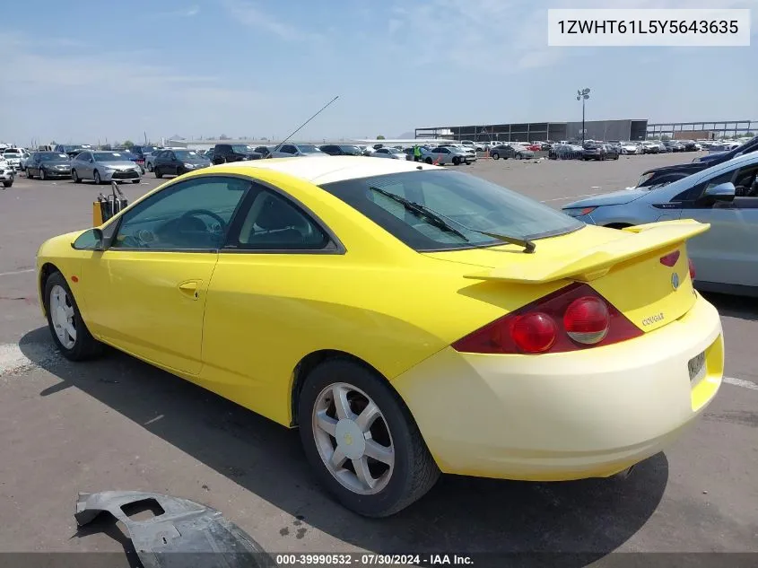 2000 Mercury Cougar V6 VIN: 1ZWHT61L5Y5643635 Lot: 39990532