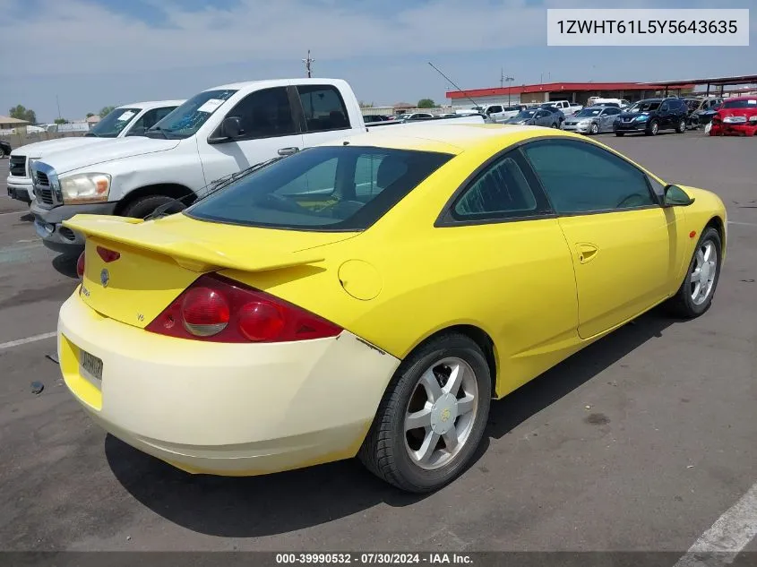 2000 Mercury Cougar V6 VIN: 1ZWHT61L5Y5643635 Lot: 39990532