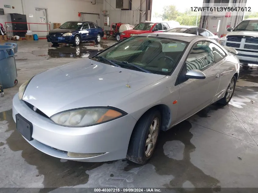 2000 Mercury Cougar V6 VIN: 1ZWFT61L3Y5647612 Lot: 40307215