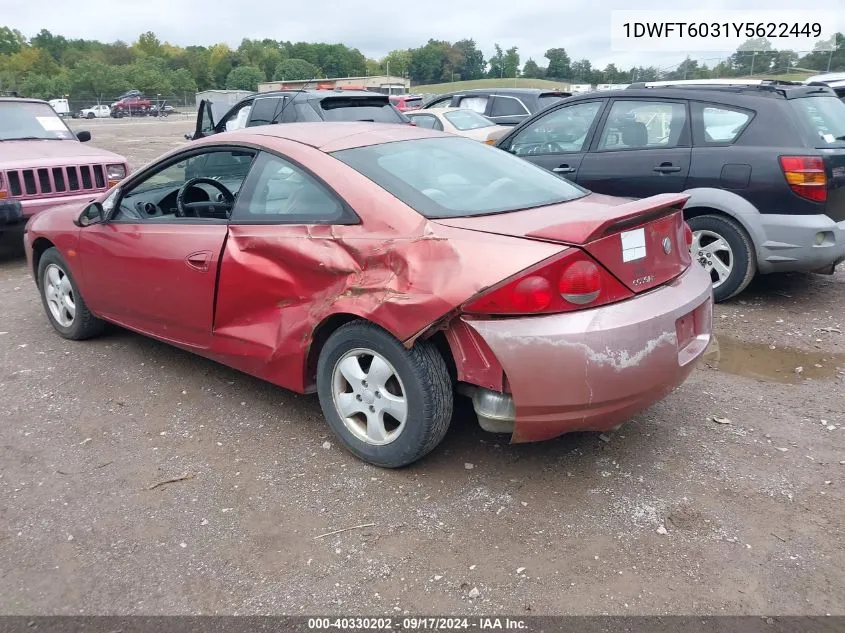 2000 Mercury Cougar I4 VIN: 1DWFT6031Y5622449 Lot: 40330202