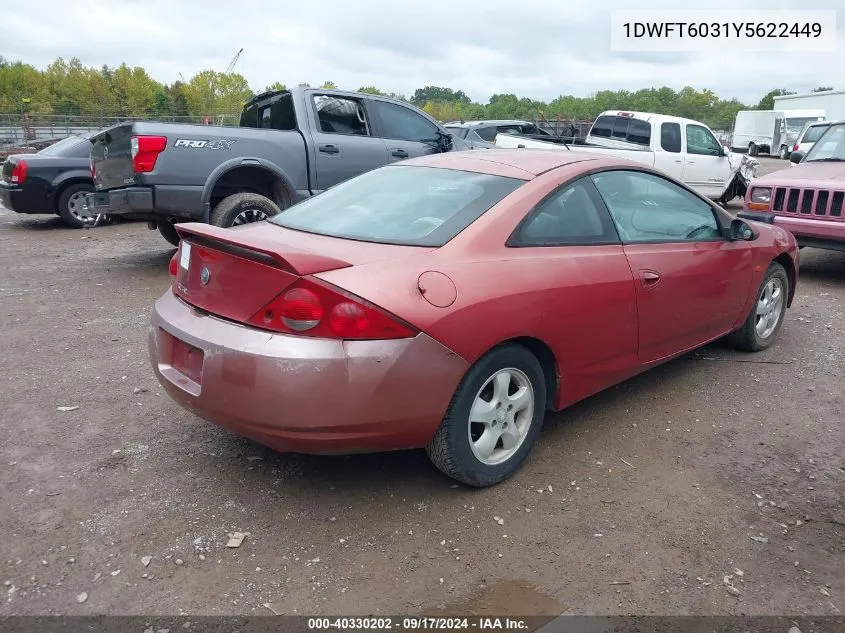 2000 Mercury Cougar I4 VIN: 1DWFT6031Y5622449 Lot: 40330202