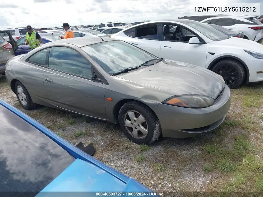 2000 Mercury Cougar V6 VIN: 1ZWFT61L3Y5615212 Lot: 40503727