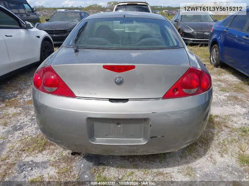 2000 Mercury Cougar V6 VIN: 1ZWFT61L3Y5615212 Lot: 40503727