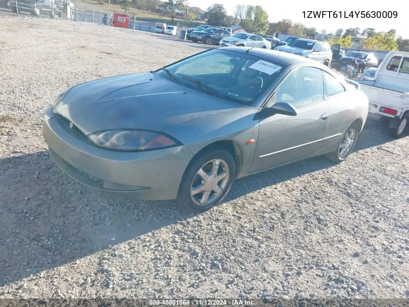 2000 Mercury Cougar V6 VIN: 1ZWFT61L4Y5630009 Lot: 40801568