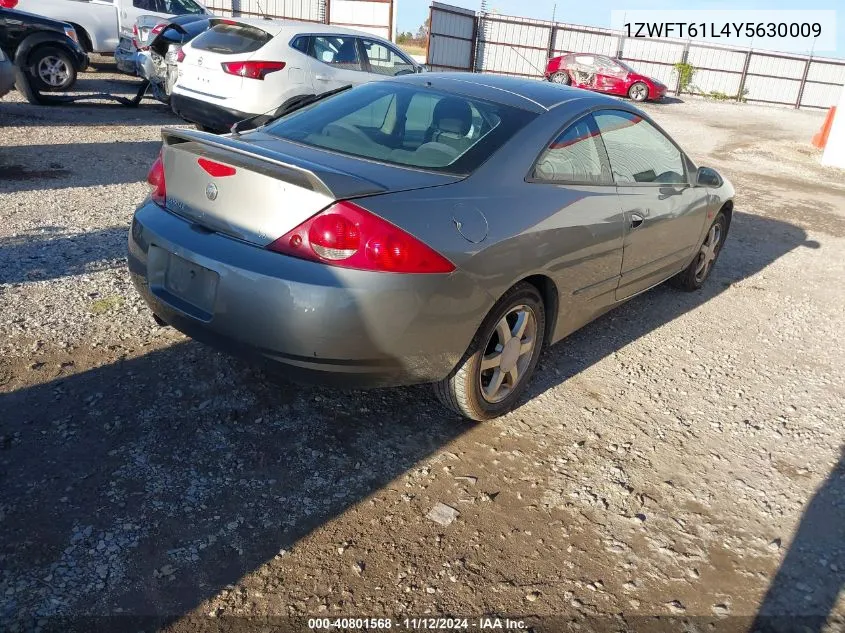 2000 Mercury Cougar V6 VIN: 1ZWFT61L4Y5630009 Lot: 40801568