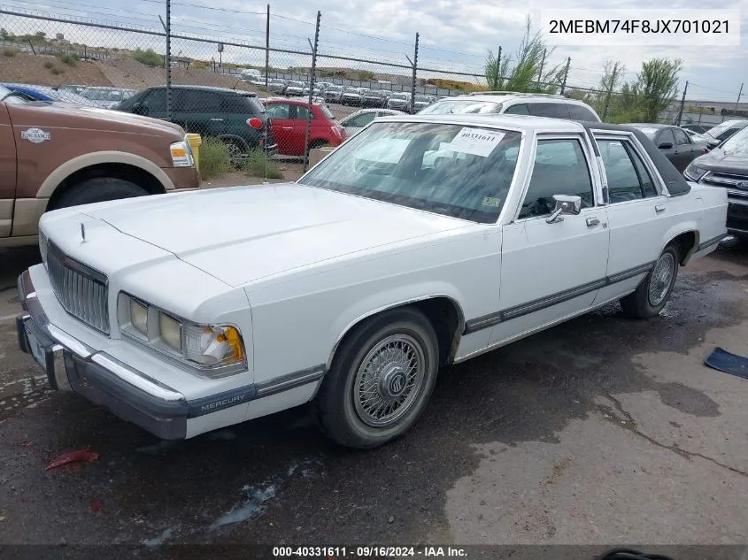 1988 Mercury Grand Marquis Gs VIN: 2MEBM74F8JX701021 Lot: 40331611