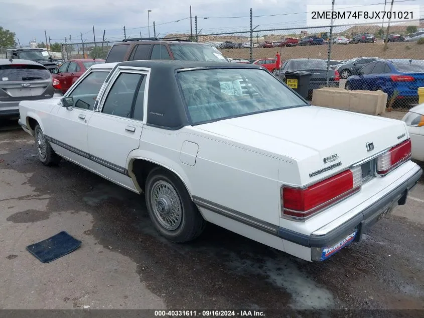 1988 Mercury Grand Marquis Gs VIN: 2MEBM74F8JX701021 Lot: 40331611