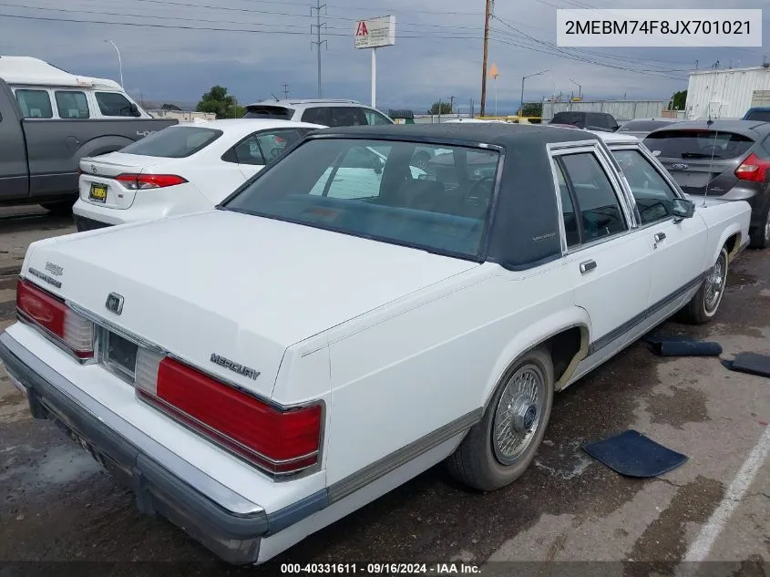 1988 Mercury Grand Marquis Gs VIN: 2MEBM74F8JX701021 Lot: 40331611