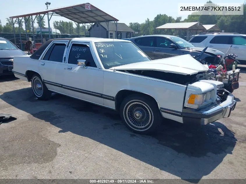 1989 Mercury Grand Marquis Gs VIN: 2MEBM74F7KX715512 Lot: 40292149