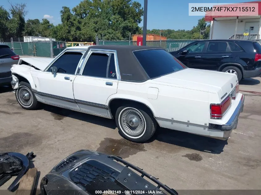 1989 Mercury Grand Marquis Gs VIN: 2MEBM74F7KX715512 Lot: 40292149