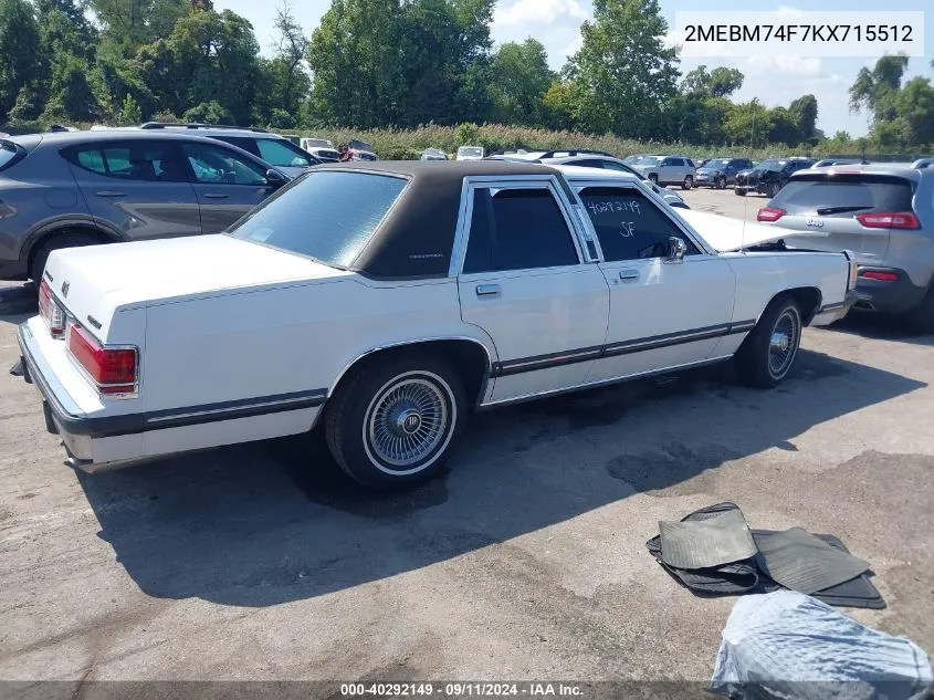 1989 Mercury Grand Marquis Gs VIN: 2MEBM74F7KX715512 Lot: 40292149