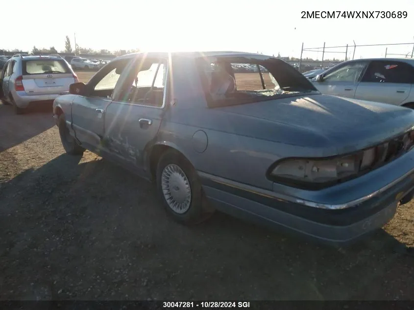 1992 Mercury Grand Marquis Gs VIN: 2MECM74WXNX730689 Lot: 30047281