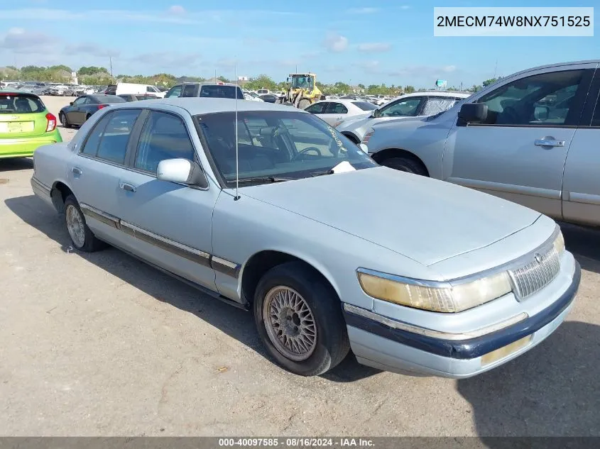 1992 Mercury Grand Marquis Gs VIN: 2MECM74W8NX751525 Lot: 40097585