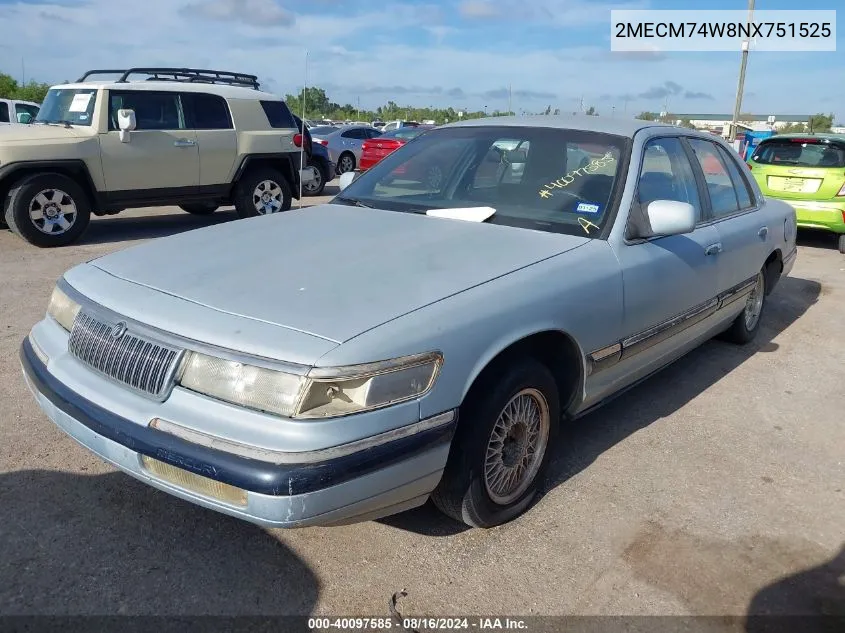 1992 Mercury Grand Marquis Gs VIN: 2MECM74W8NX751525 Lot: 40097585