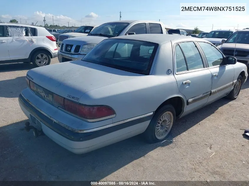 1992 Mercury Grand Marquis Gs VIN: 2MECM74W8NX751525 Lot: 40097585