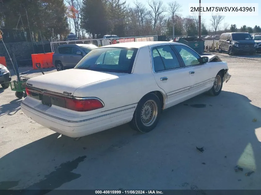 1997 Mercury Grand Marquis Ls VIN: 2MELM75W5VX643961 Lot: 40815999