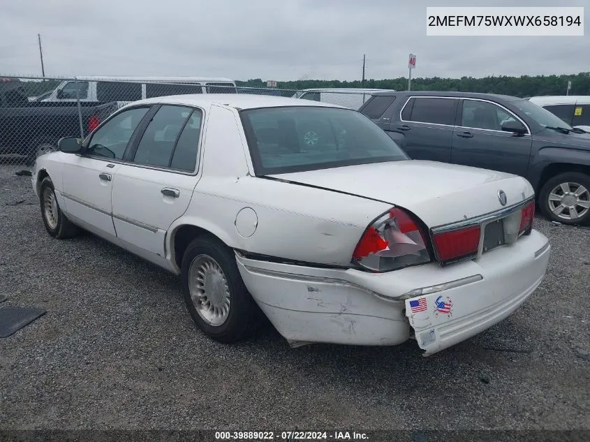 1998 Mercury Grand Marquis VIN: 2MEFM75WXWX658194 Lot: 39889022