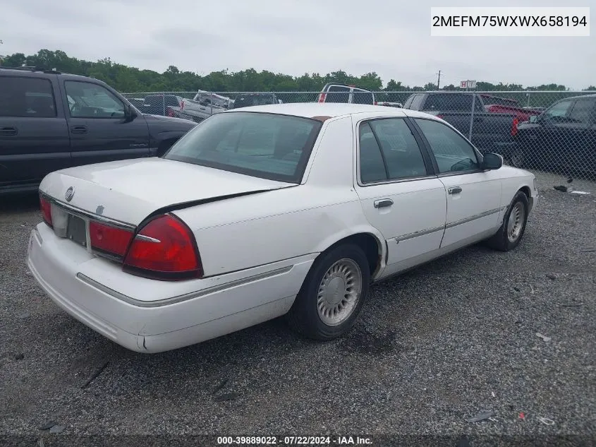 1998 Mercury Grand Marquis VIN: 2MEFM75WXWX658194 Lot: 39889022