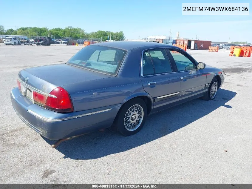 1998 Mercury Grand Marquis VIN: 2MEFM74W3WX684136 Lot: 40815111