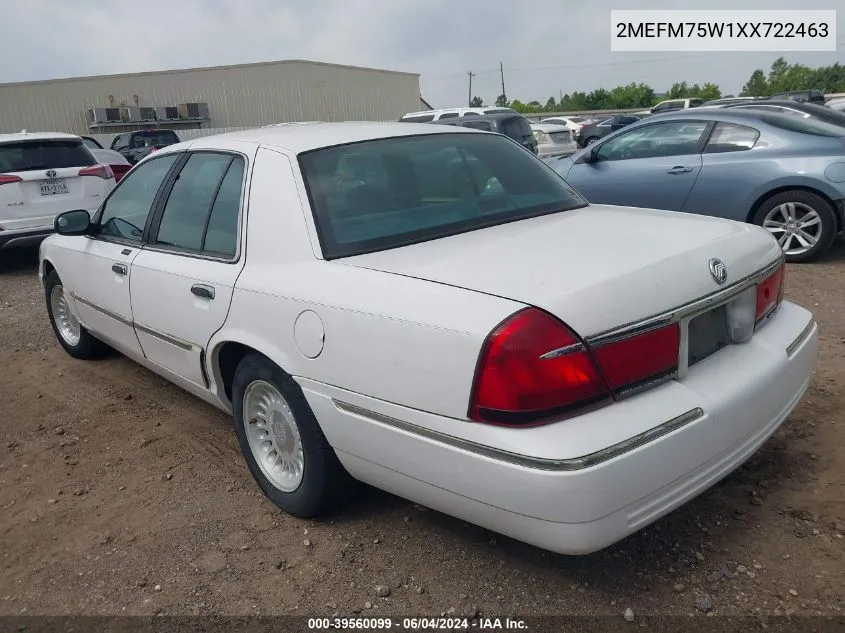 1999 Mercury Grand Marquis Ls VIN: 2MEFM75W1XX722463 Lot: 39560099