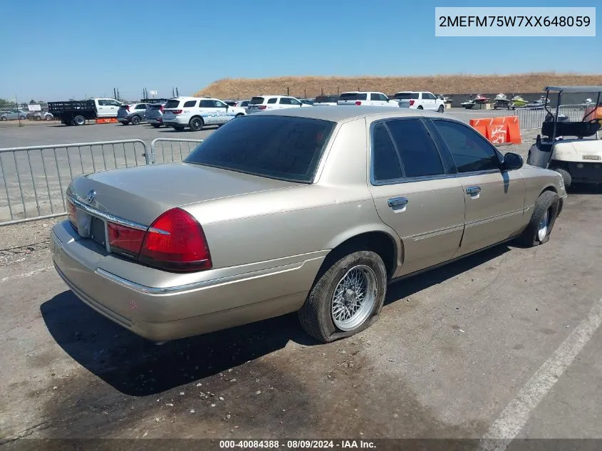 1999 Mercury Grand Marquis Ls VIN: 2MEFM75W7XX648059 Lot: 40084388