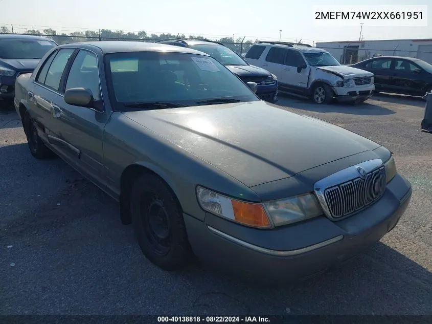 1999 Mercury Grand Marquis Gs VIN: 2MEFM74W2XX661951 Lot: 40138818