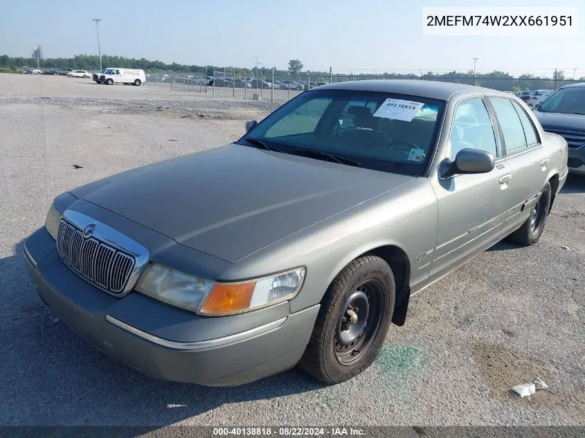 1999 Mercury Grand Marquis Gs VIN: 2MEFM74W2XX661951 Lot: 40138818