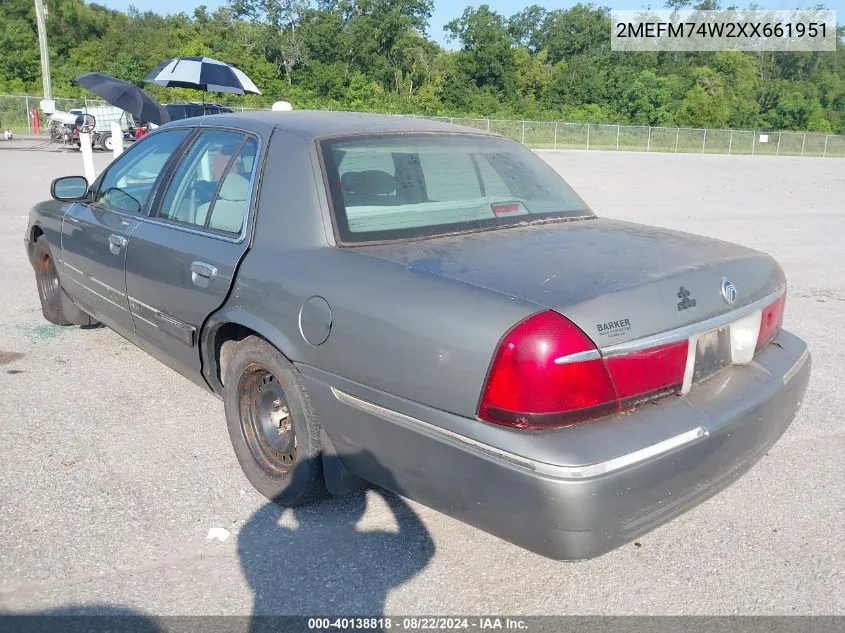 1999 Mercury Grand Marquis Gs VIN: 2MEFM74W2XX661951 Lot: 40138818