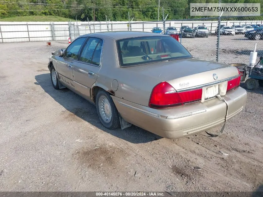 1999 Mercury Grand Marquis Ls VIN: 2MEFM75WXXX600653 Lot: 40145076