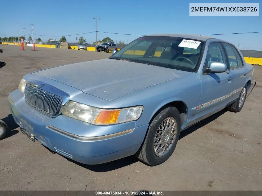 1999 Mercury Grand Marquis Gs VIN: 2MEFM74W1XX638726 Lot: 40475034