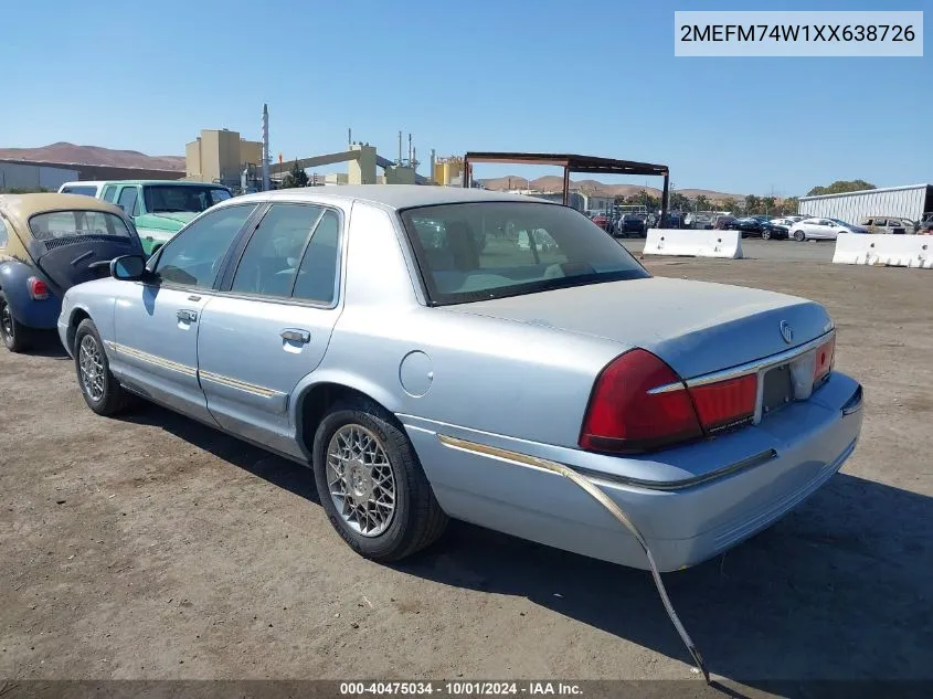 1999 Mercury Grand Marquis Gs VIN: 2MEFM74W1XX638726 Lot: 40475034