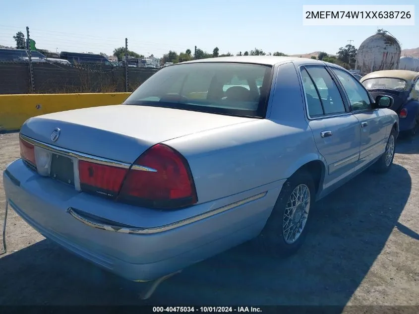 1999 Mercury Grand Marquis Gs VIN: 2MEFM74W1XX638726 Lot: 40475034