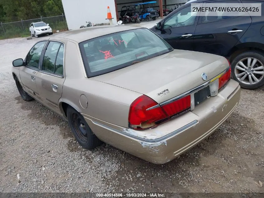 1999 Mercury Grand Marquis Gs VIN: 2MEFM74W6XX626426 Lot: 40514506