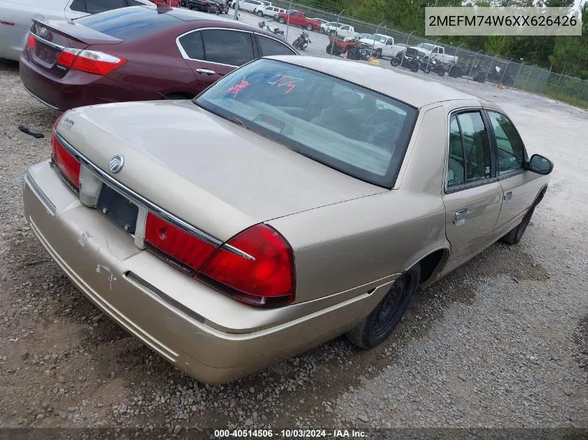 1999 Mercury Grand Marquis Gs VIN: 2MEFM74W6XX626426 Lot: 40514506