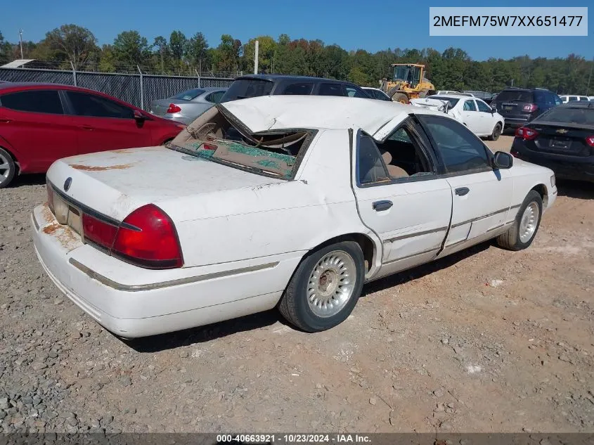 1999 Mercury Grand Marquis Ls VIN: 2MEFM75W7XX651477 Lot: 40663921