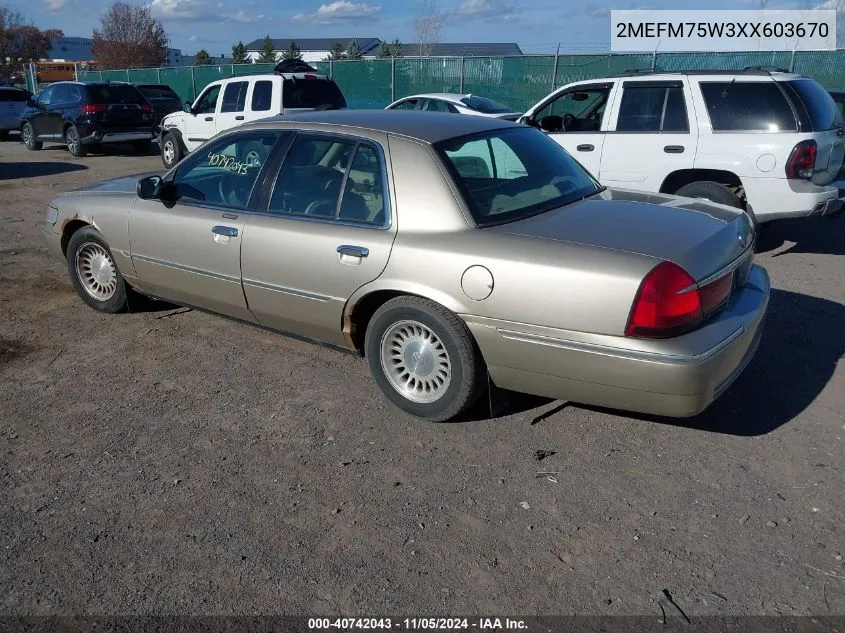 1999 Mercury Grand Marquis Ls VIN: 2MEFM75W3XX603670 Lot: 40742043