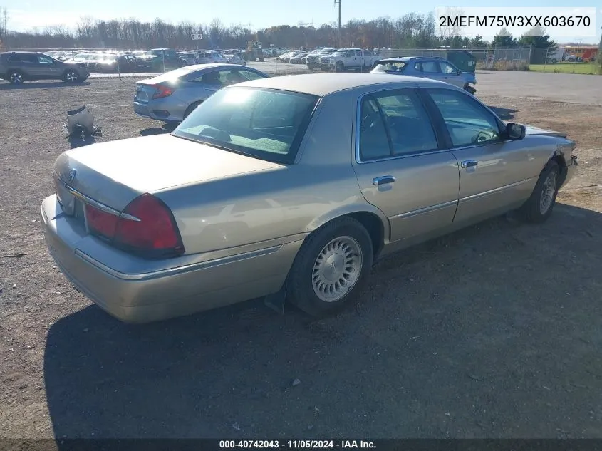 1999 Mercury Grand Marquis Ls VIN: 2MEFM75W3XX603670 Lot: 40742043