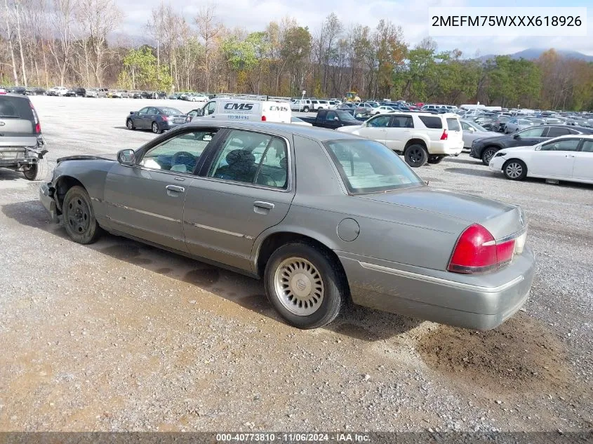 1999 Mercury Grand Marquis Ls VIN: 2MEFM75WXXX618926 Lot: 40773810