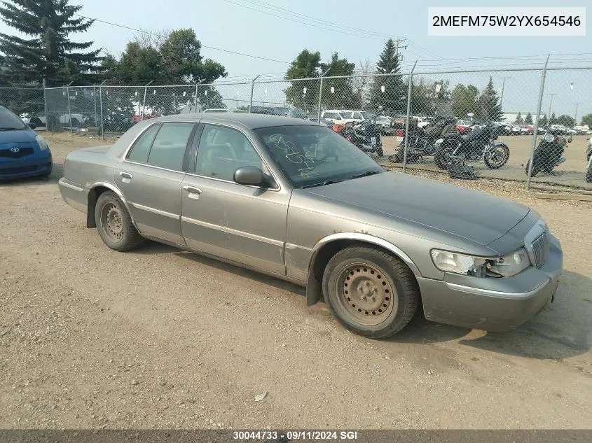 2000 Mercury Grand Marquis Ls VIN: 2MEFM75W2YX654546 Lot: 30044733