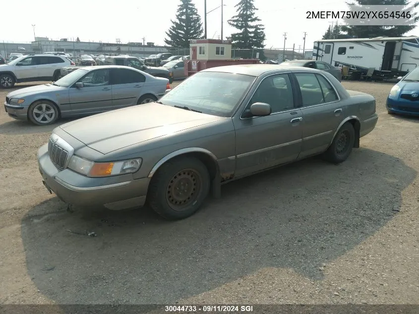 2000 Mercury Grand Marquis Ls VIN: 2MEFM75W2YX654546 Lot: 30044733