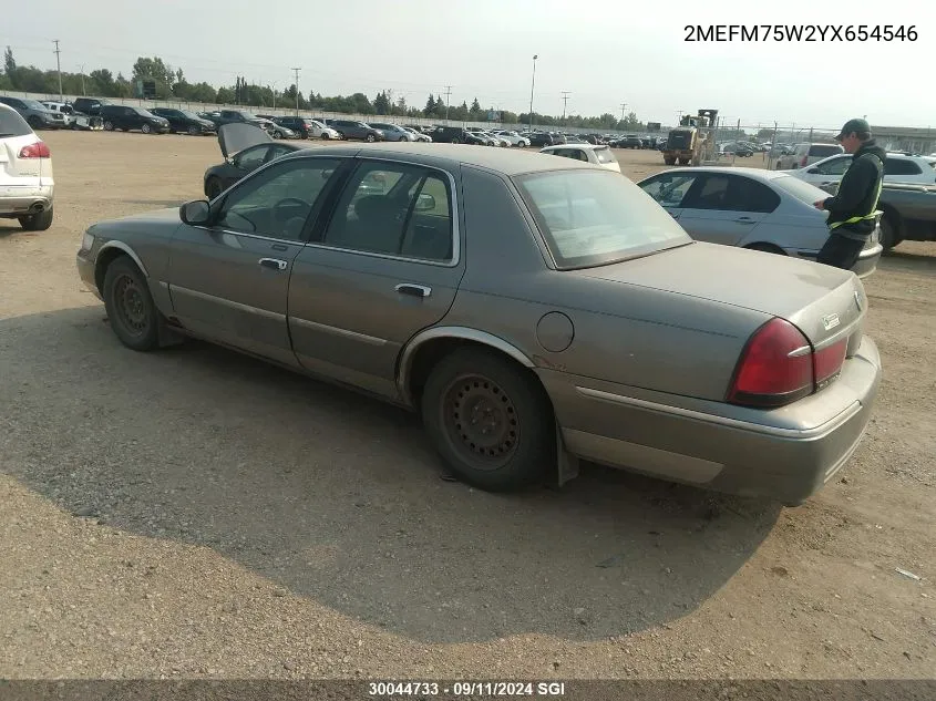 2000 Mercury Grand Marquis Ls VIN: 2MEFM75W2YX654546 Lot: 30044733