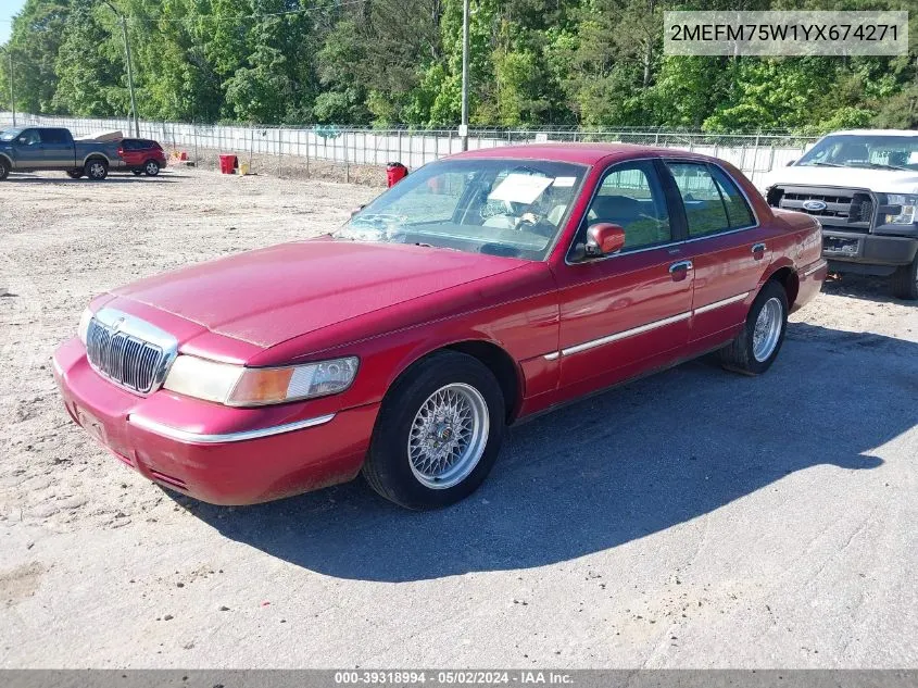 2000 Mercury Grand Marquis Ls VIN: 2MEFM75W1YX674271 Lot: 39318994