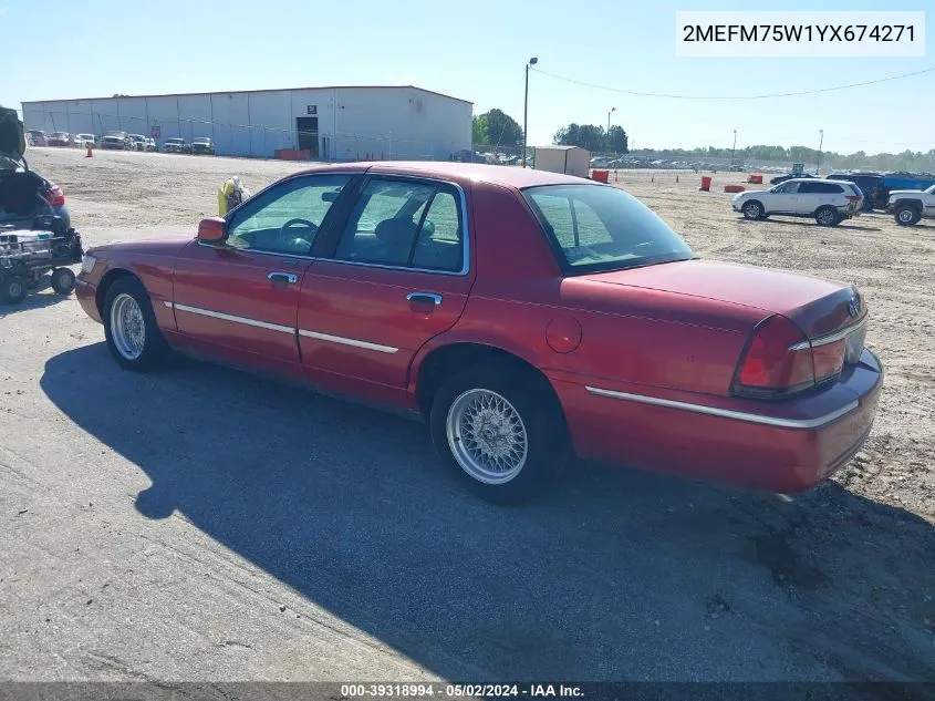 2000 Mercury Grand Marquis Ls VIN: 2MEFM75W1YX674271 Lot: 39318994