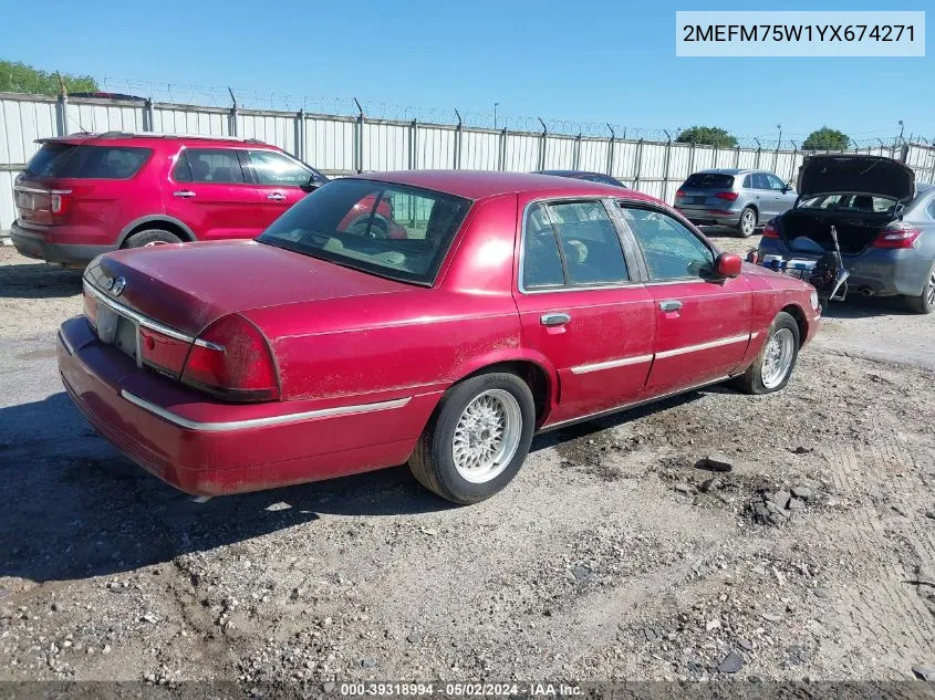 2000 Mercury Grand Marquis Ls VIN: 2MEFM75W1YX674271 Lot: 39318994