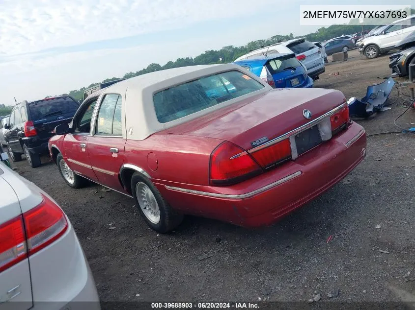 2000 Mercury Grand Marquis Ls VIN: 2MEFM75W7YX637693 Lot: 39688903