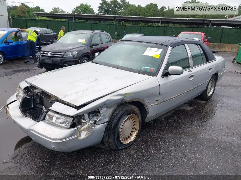 2000 Mercury Grand Marquis Ls VIN: 2MEFM75W5YX640785 Lot: 39737223